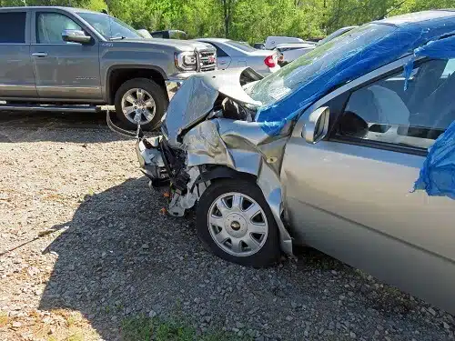 car bonnet damaged from head on collision